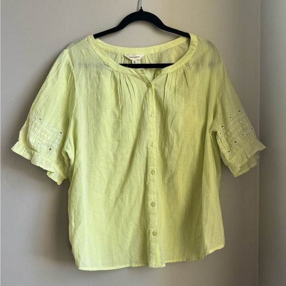 Lucky Brand Tops - Lucky Brand Eyelet Sleeve Boho Peasant Blouse XL Lime Cotton Cottagecore